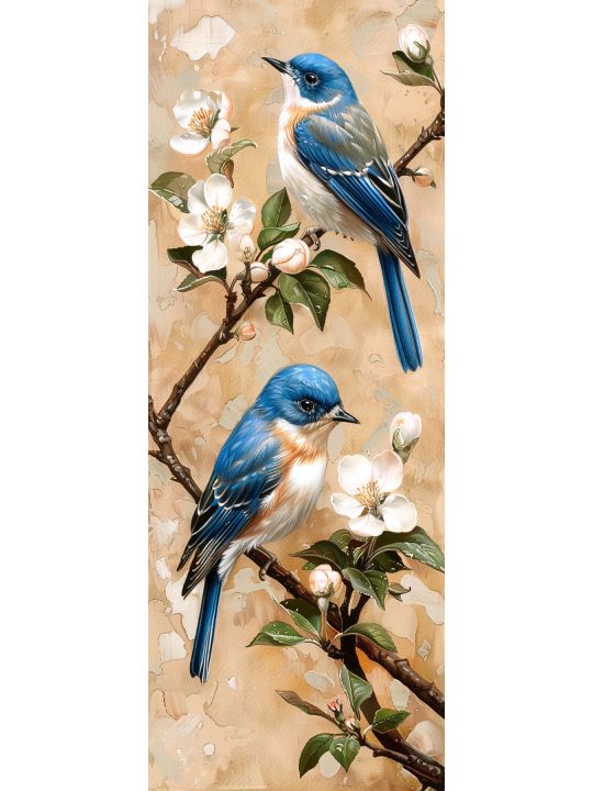 Алмазная мозаика на подрамнике «Синие птички» 70x24 см, 50 цветов