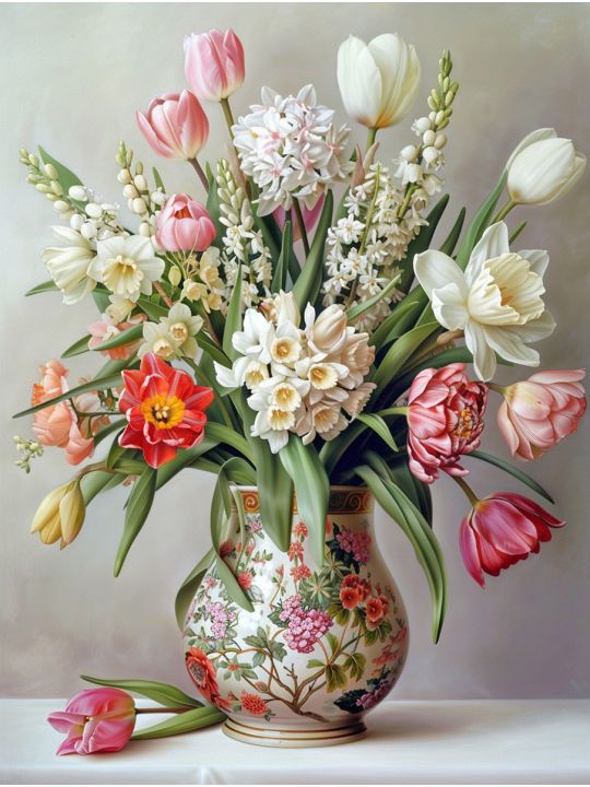 Алмазная мозаика без подрамника «Тюльпаны» 130x100 см, 50 цветов
