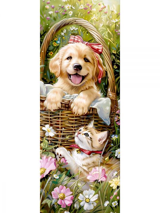 Алмазная мозаика без подрамника «Кошки и собаки» 50x17 см, 46 цветов