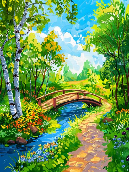 Алмазная мозаика на подрамнике «Мостик» 70x50 см, 46 цветов