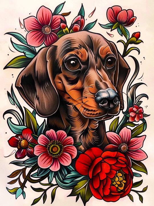 Алмазная мозаика без подрамника «Такса» 25x20 см, 40 цветов