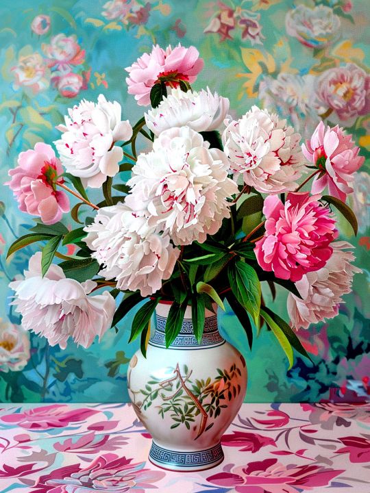 Алмазная мозаика без подрамника «Пионы» 25x20 см, 36 цветов
