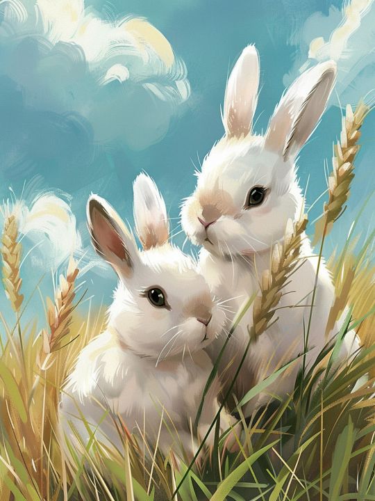 Алмазная мозаика без подрамника «Кролики» 25x20 см, 39 цветов