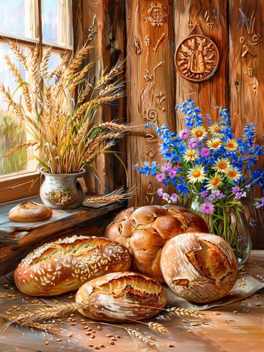 Алмазная мозаика без подрамника «Выпечка» 25x20 см, 33 цветов