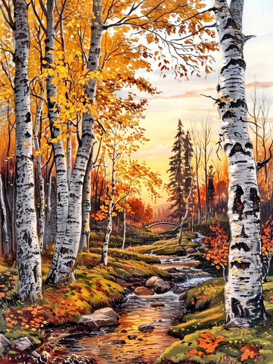 Алмазная мозаика без подрамника «Золотая осень» 25x20 см, 34 цветов
