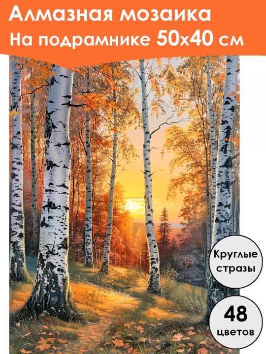 Алмазная мозаика на подрамнике «Золотая осень» 50x40 см, 48 цветов
