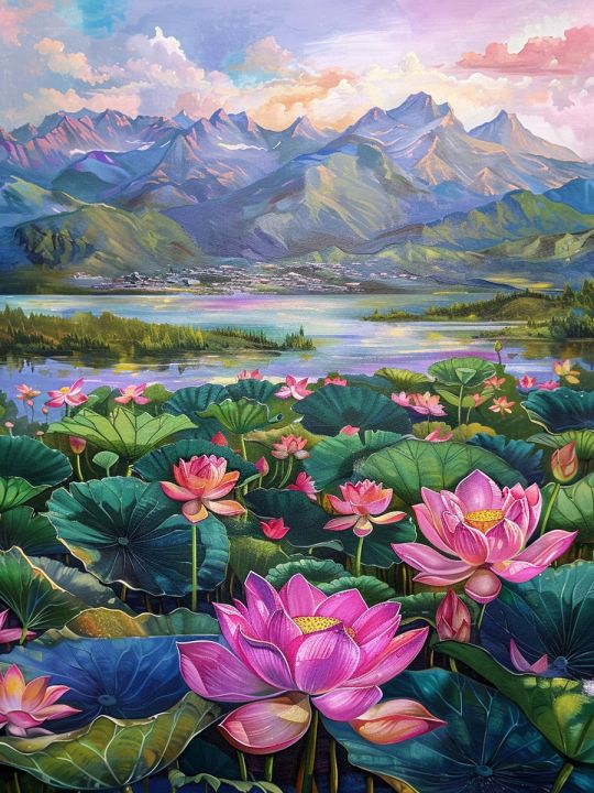 Алмазная мозаика без подрамника «Озеро» 25x20 см, 40 цветов