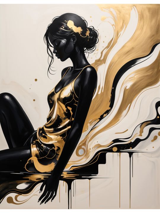 Картина интерьерная «Девушка золотой силуэт» холст 130 x 100 см