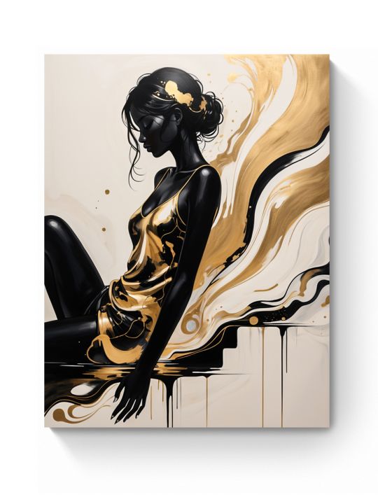 Картина интерьерная на подрамнике «Девушка золотой силуэт» холст 40 x 30 см