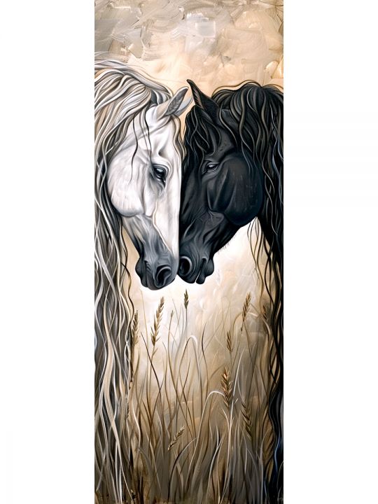 Алмазная мозаика без подрамника «Лошади» 100x35 см, 40 цветов