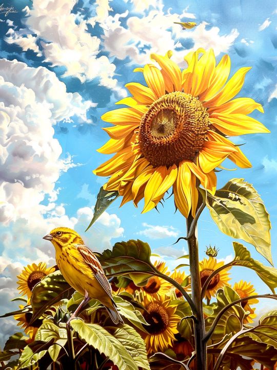 Алмазная мозаика без подрамника «Подсолнух» 25x20 см, 40 цветов