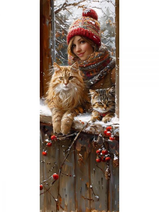 Алмазная мозаика без подрамника «Коты и собаки» 100x35 см, 50 цветов