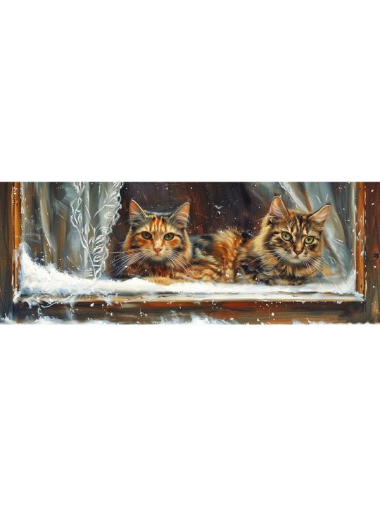 Алмазная мозаика без подрамника «Коты и собаки» 100x35 см