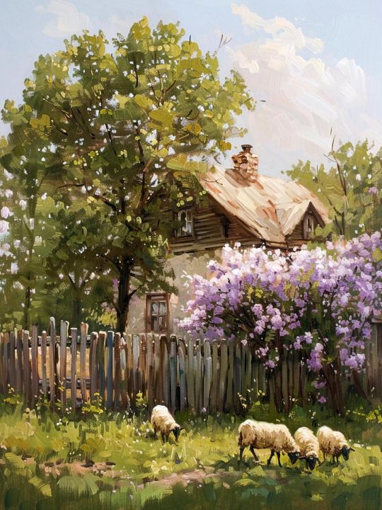 Алмазная мозаика без подрамника «Лето в деревне» 130x100 см, 49 цветов