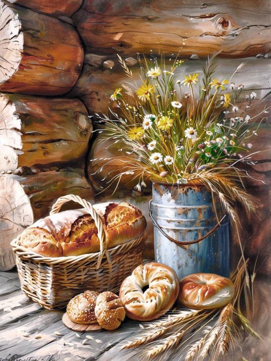 Алмазная мозаика без подрамника «Лето в деревне» 50x40 см, 49 цветов