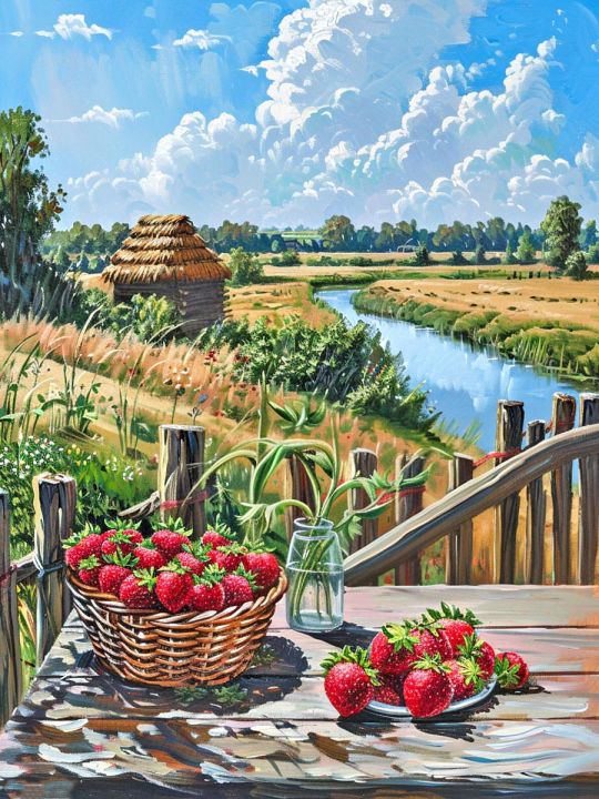 Алмазная мозаика без подрамника «Лето в деревне» 25x20 см, 39 цветов