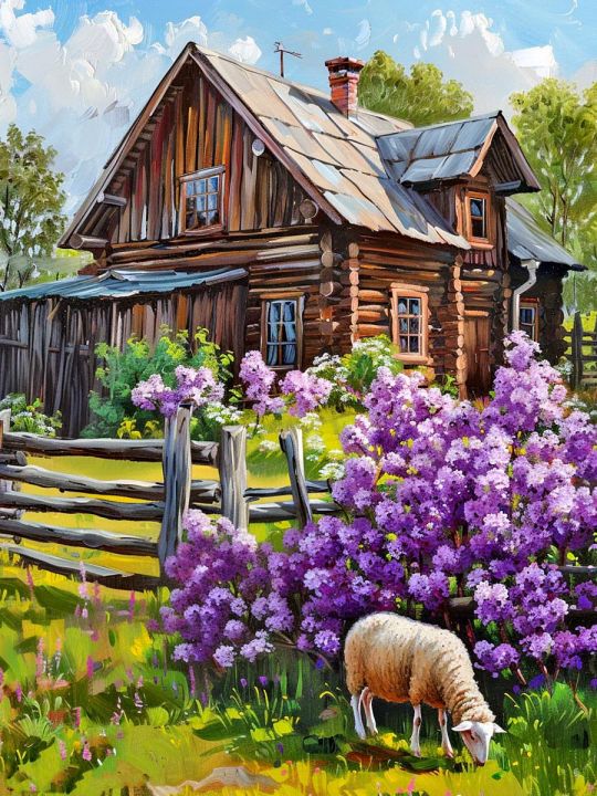 Алмазная мозаика без подрамника «Лето в деревне» 130x100 см, 45 цветов