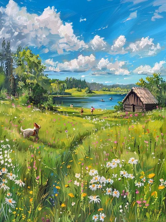 Алмазная мозаика без подрамника «Лето в деревне» 90x70 см