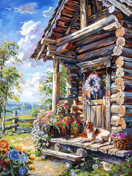 Алмазная мозаика без подрамника «Лето в деревне» 25x20 см