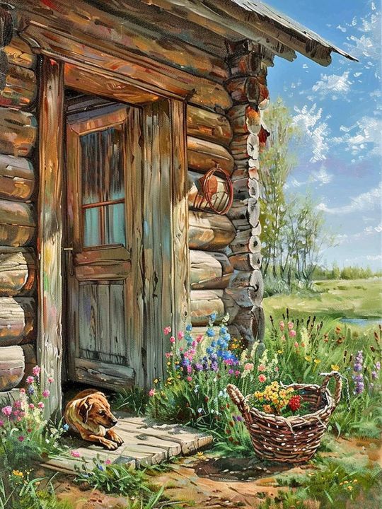 Алмазная мозаика без подрамника «Лето в деревне» 25x20 см, 40 цветов