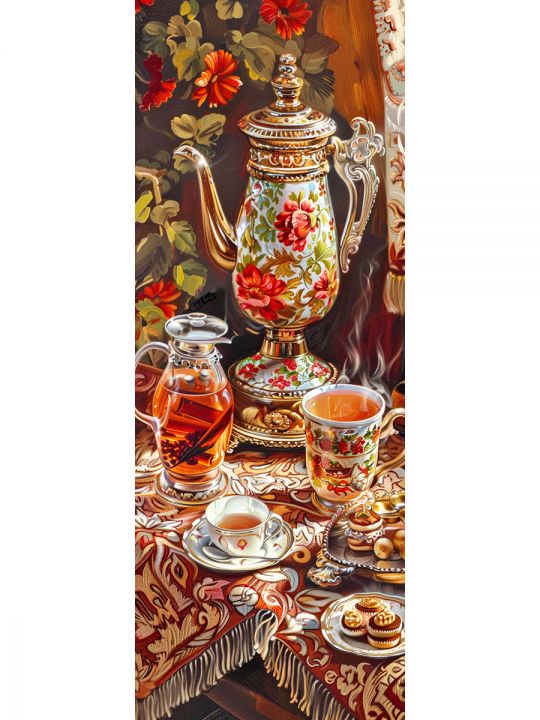 Алмазная мозаика без подрамника «Чаепите» 50x17 см, 50 цветов