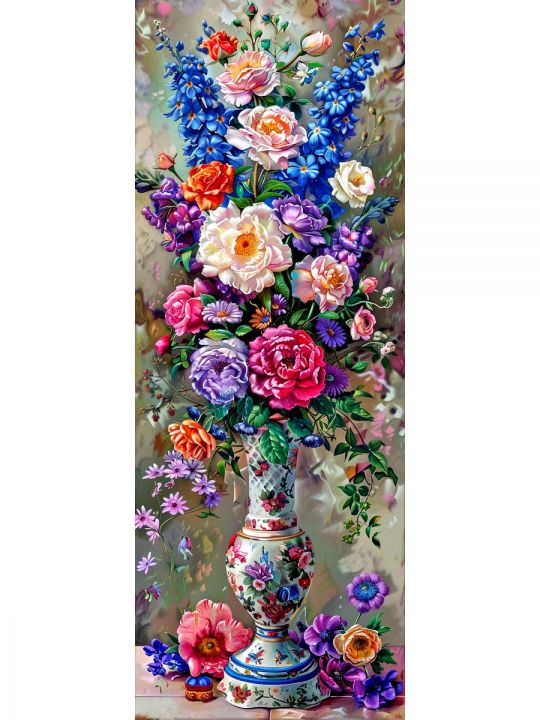 Алмазная мозаика без подрамника «Цветы» 100x35 см, 50 цветов