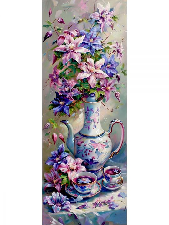 Алмазная мозаика без подрамника «Цветы» 100x35 см, 49 цветов