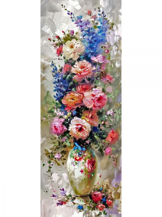 Алмазная мозаика без подрамника «Цветы» 100x35 см, 50 цветов