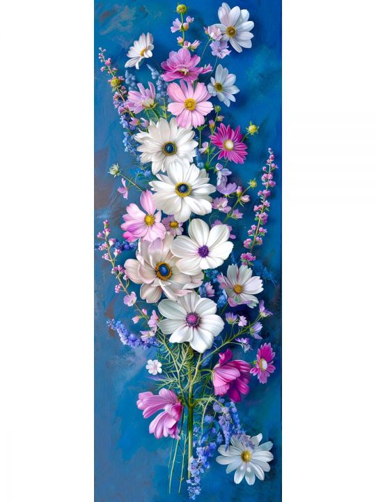 Алмазная мозаика без подрамника «Цветы» 50x17 см, 50 цветов