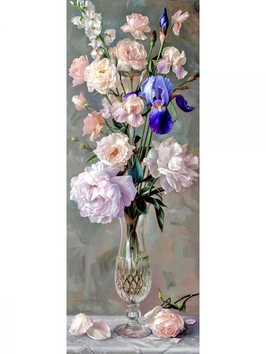 Алмазная мозаика без подрамника «Цветы» 50x17 см, 50 цветов