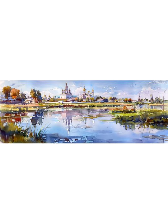 Алмазная мозаика без подрамника «Купола» 100x35 см, 48 цветов