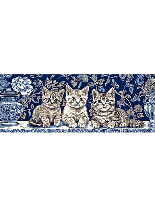 Алмазная мозаика без подрамника «Кот гжель» 100x35 см