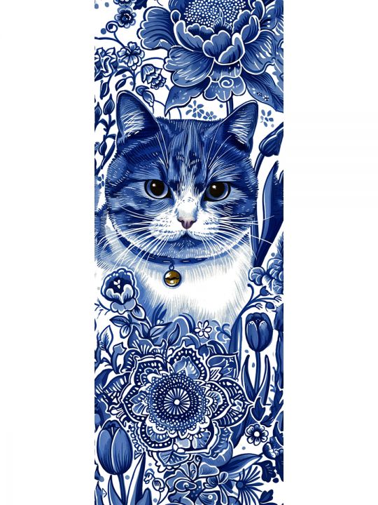 Алмазная мозаика без подрамника «Кот гжель» 50x17 см, 45 цветов