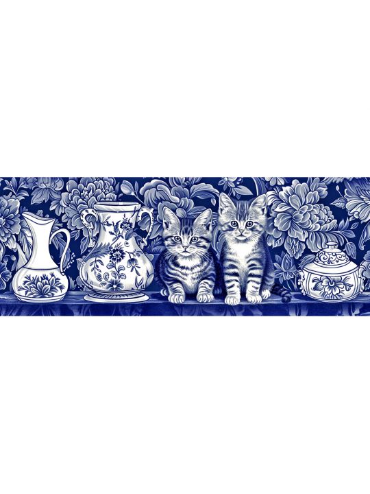 Алмазная мозаика без подрамника «Кот гжель» 50x17 см, 35 цветов