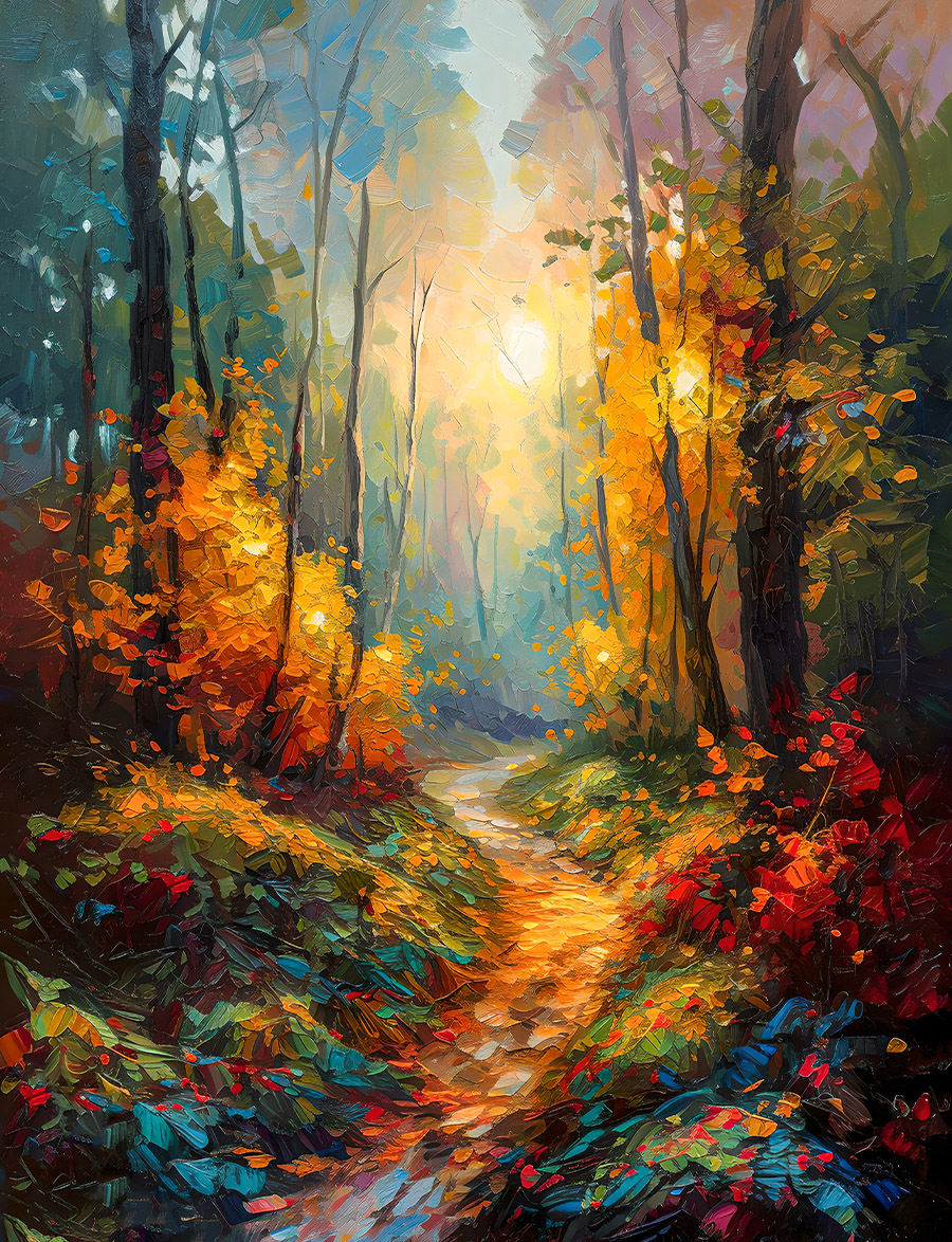 Купить картину «Красочный вечерний лес» холст 90 x 70 см - gamestil.ru